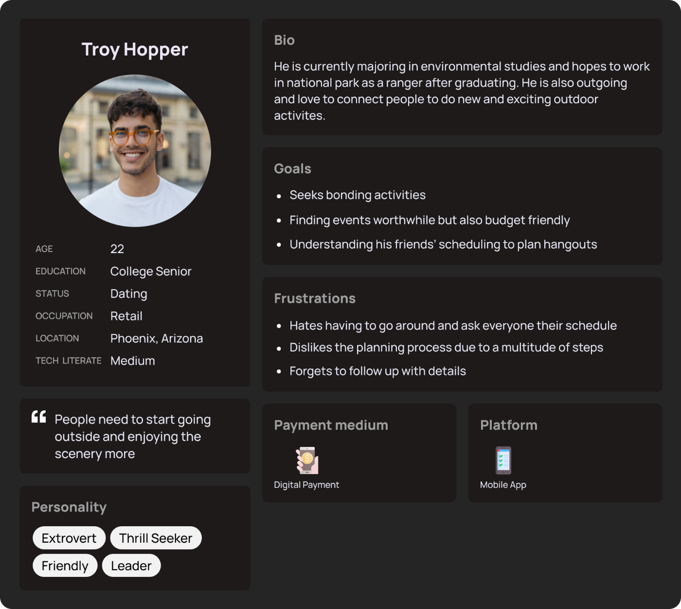 UX persona board built from user interviews