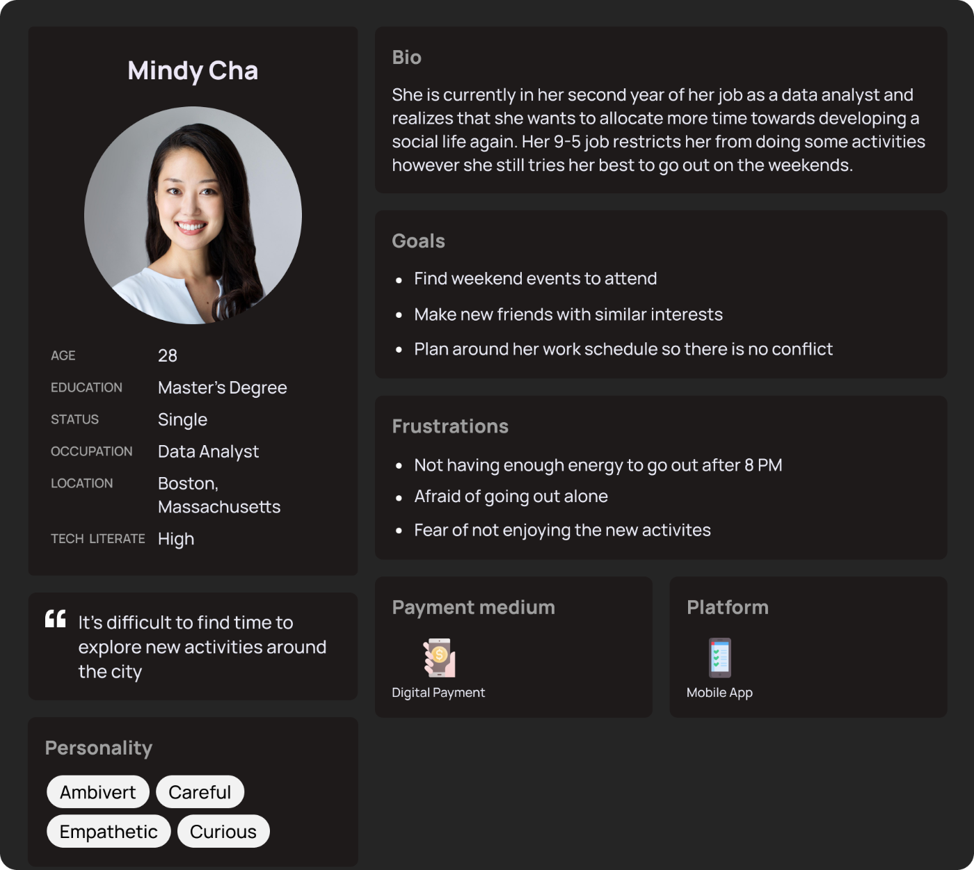 Second UX persona board built from user interviews