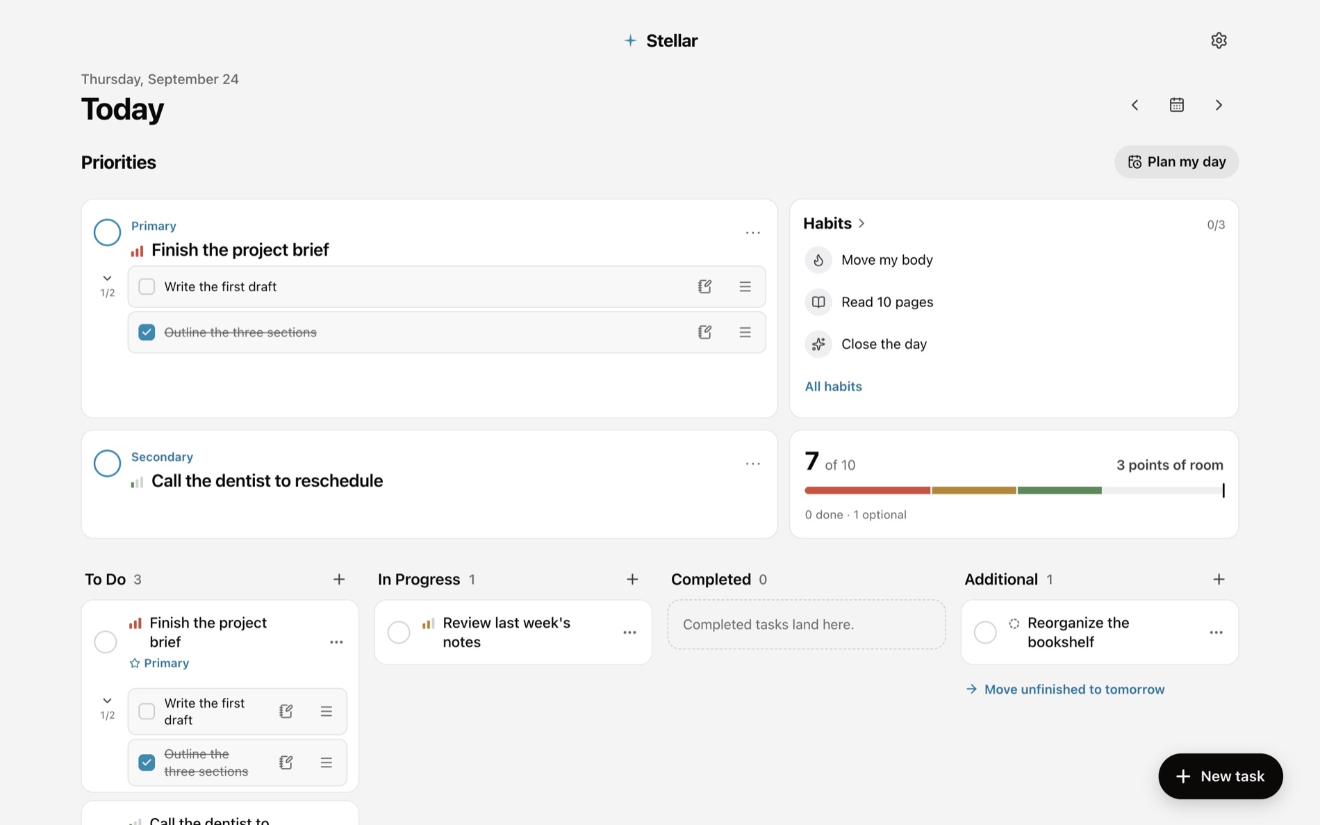 Stellar task dashboard interface