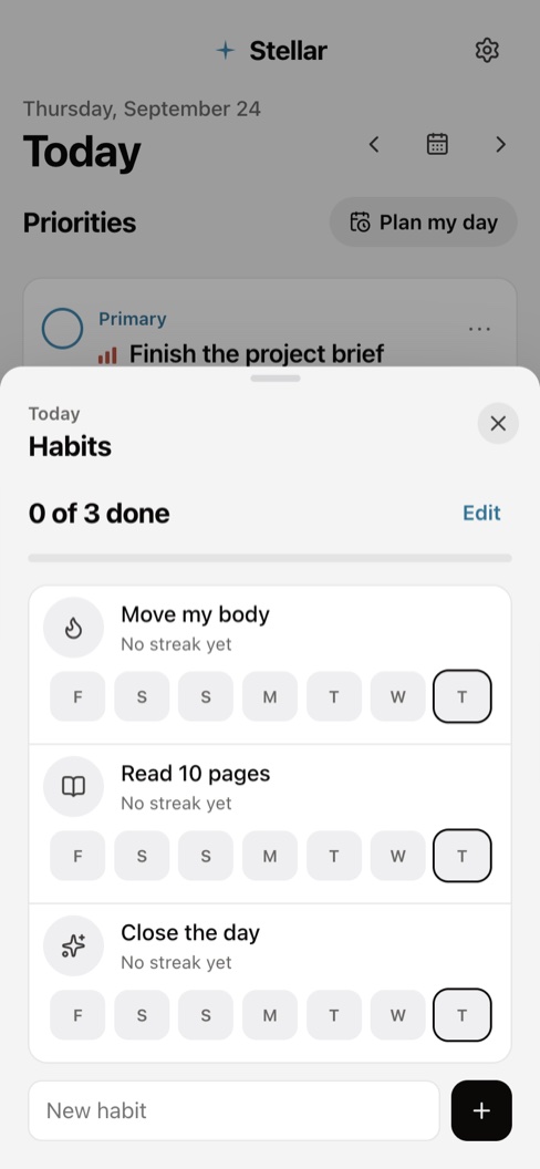 Stellar habits sheet on a phone